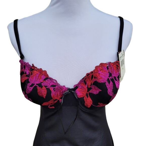 NWT Donna Loren Black Chemise Contrasting Embroidered Cups sz XL style S1020 - Picture 2 of 11